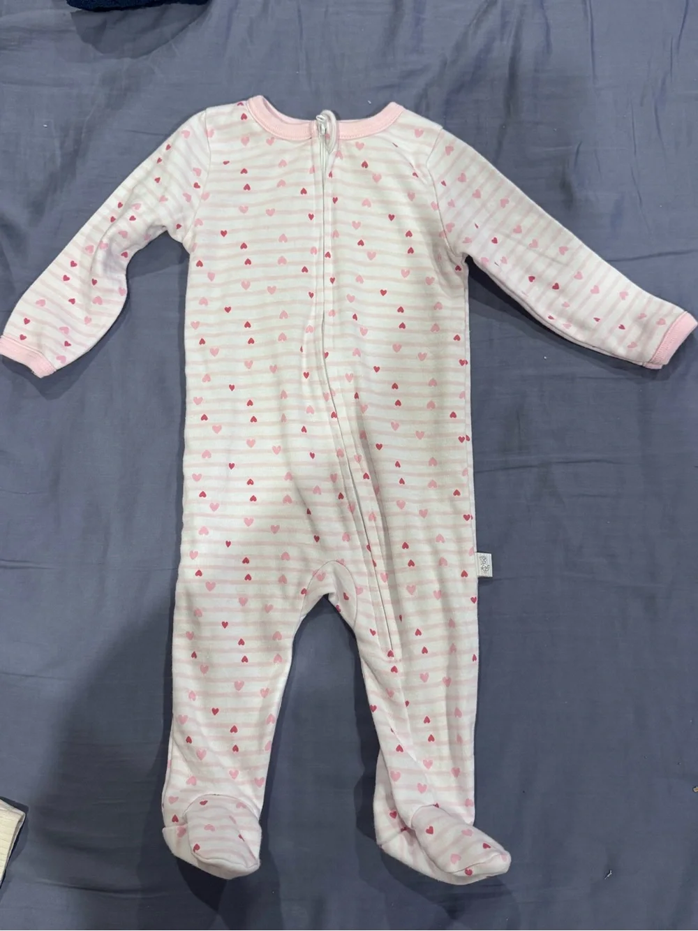 Pink Heart-Print Footed One-Piece for Babies